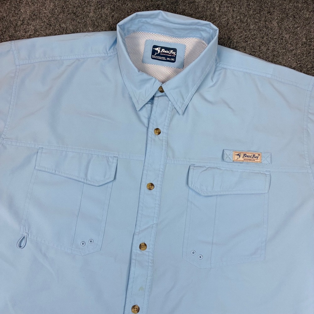 Bimini Bay Outfitters Mens 3XL Fishing Shirt Light Blue Short Sleeve Vented PFG